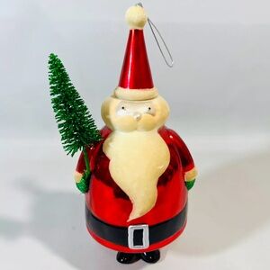 Vintage Bath & Body Works Glass Santa Claus Ornament 7.5" Flocked Beard LARGE